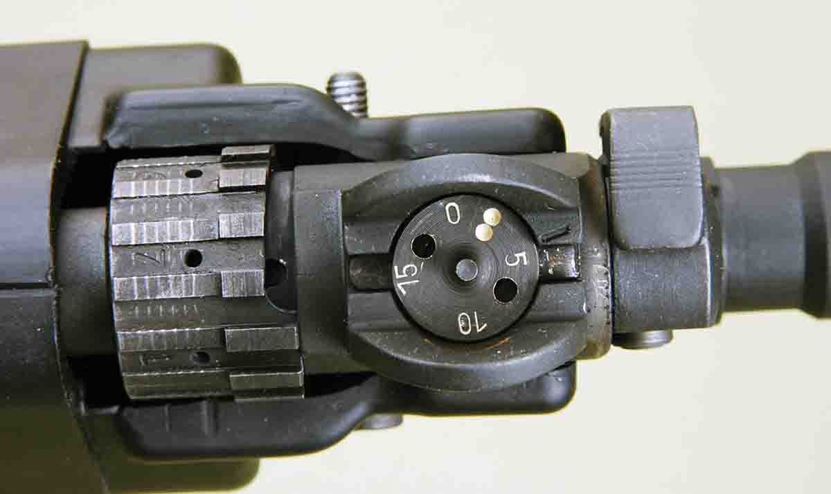 This photo shows the external gas port adjustment on the DS Arms .308 Winchester.